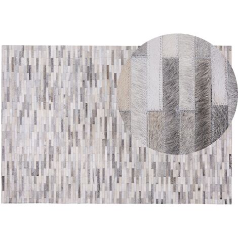 Alfombra de cuero gris 140 x 200 cm patchwork piel de vacuno rectangular moderno Ahilli (1/5)