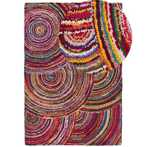 Alfombra de algodón multicolor 160 x 230 cm trenzada abstracta boho hecha a mano Kozan (1/5)