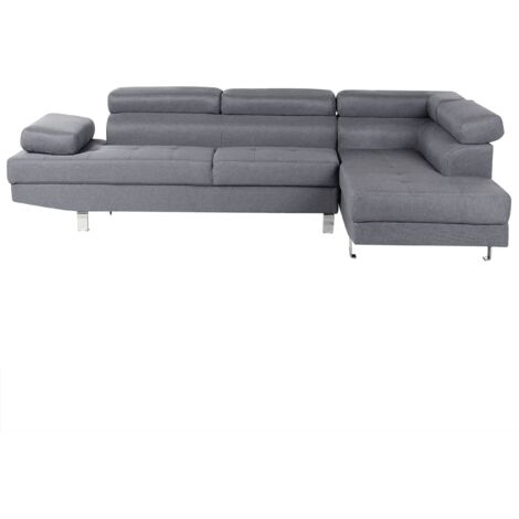 Sofá esquinero con reposacabezas y apoyabrazos ajustables en forma de L de tela gris Norrea