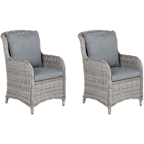 Conjunto de 2 sillas de ratán sintético gris 73 x 60 x 96 cm con cojines modernos Acapulco (1/5)