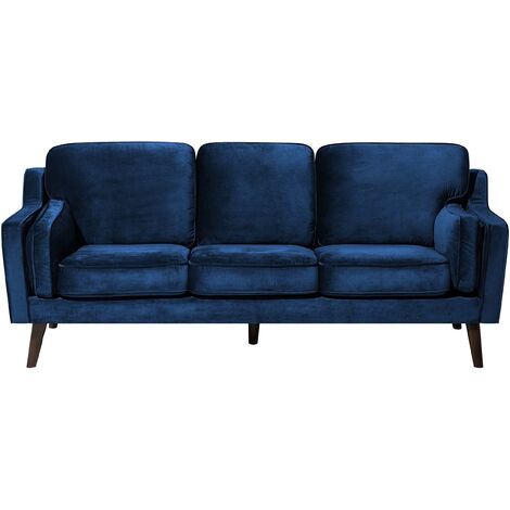 Sofá 3 plazas en terciopelo azul oscuro patas de madera clásico Lokka