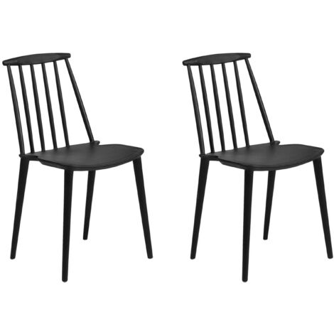 Conjunto de 2 sillas de comedor negras de material sintético respaldo de listones diseño tradicional sin reposabrazos Ventnor (1/5)