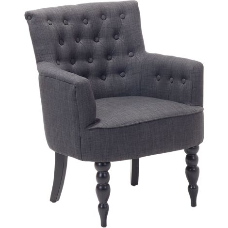 Sillón tejido gris con botones patas de madera copetudo Alesund