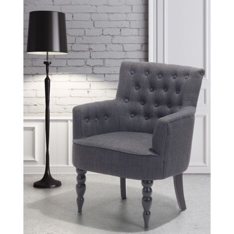 Sillón tejido gris con botones patas de madera copetudo Alesund