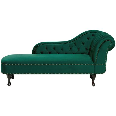 Chaise longue tapizado en terciopelo verde con botones versión derecha Nimes (1/5)