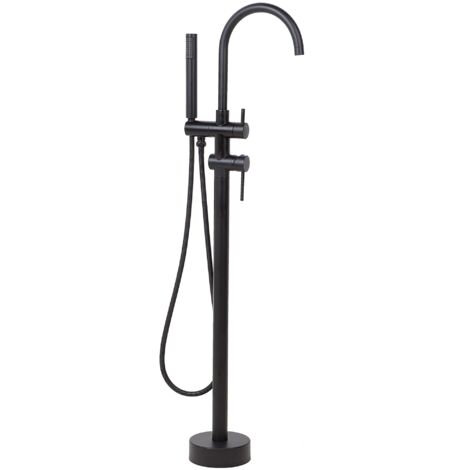 Grifo de baño mono mando de latón negro con ducha de mano bañera independiente moderno Tugela
