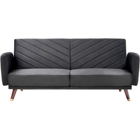 Sofá cama 3 plazas de terciopelo negro madera oscura reclinable Senja