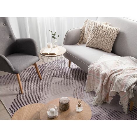 Alfombra salón diseño moderno pelo corto estampado block gris rosa