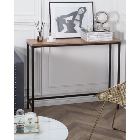 Consola con tablero de madera oscura patas negras 100 x 30 cm pasillo de sala de estar de estilo industrial Tulia