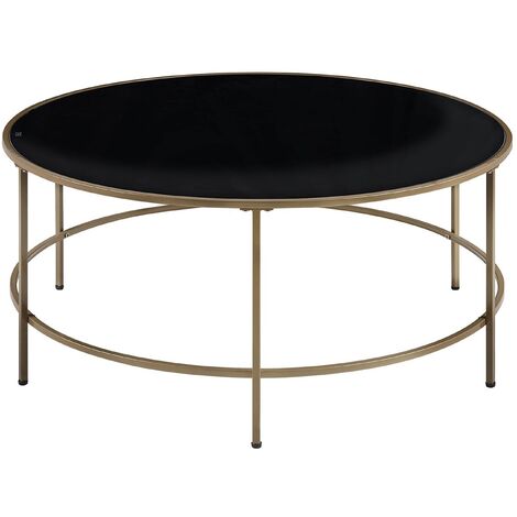 Mesa de centro con tablero de cristal negro marco de metal dorado redondo 88 cm diseño glamour moderno Florence (1/5)