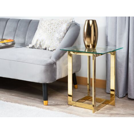Mesa Auxiliar BEVERLY Beliani - Vidrio Cuadrado Con Marco Dorado - Estilo Glamuroso Y Moderno