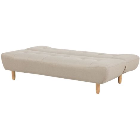 Sofá tapizado en tela beige patas de madera clara 3 plazas estilo escandinavo Alsten