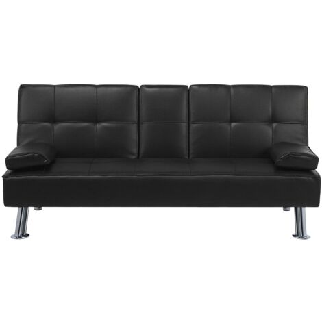 Sofá cama 3 plazas de tela negra mesa abatible convertible click clack moderno Roxen (1/5)