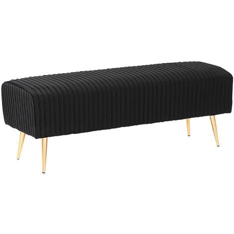 Banco de terciopelo negro dorado 118 cm patas metal glamour Paterson