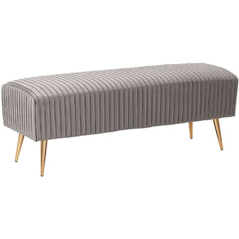 Banco de terciopelo gris claro dorado 118 cm patas metal glamour Paterson