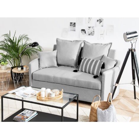 Sofá cama 2 plazas gris claro función de dormir reposabrazos perfilados Hovin