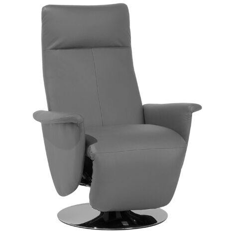 Sillón reclinable tapizado en piel sintética gris base de metal reposapiés extraíble respaldo alto minimalista moderno Prime (1/5)