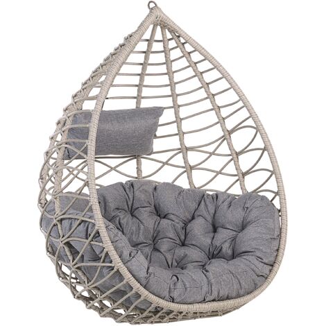 Silla colgante de ratán gris con marco de metal para interior y exterior cesta Arsita