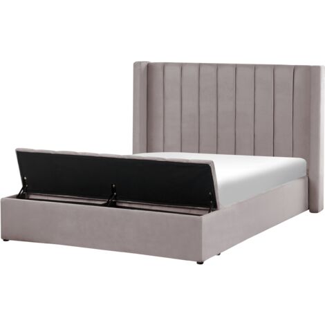 Cama con somier de terciopelo gris 140 x 200 cm reposacabezas alto banco Noyers