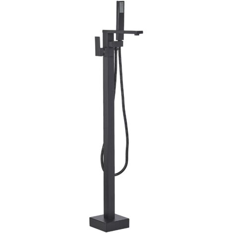 Grifo mezclador de baño independiente negro plateado kit de ducha montado en el suelo Della
