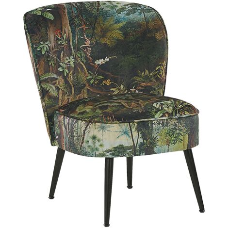 Sillón decorativo acolchado sin brazos estampado de colores gris claro patas de madera Voss