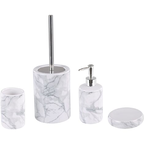Juego de accesorios de baño textura de mármol blanco de cerámica glamour dispensador de jabón escobilla de váter vaso Arauco