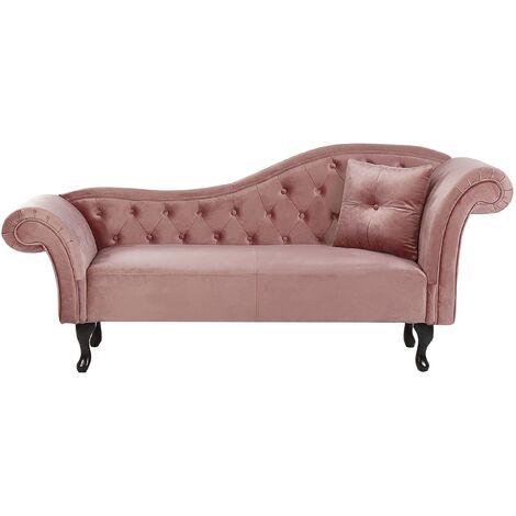 Chaise longue tapizado en terciopelo rosa acolchado capitoné versión derecha con cojín Lattes