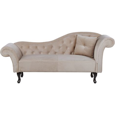 Chaise longue tapizado en terciopelo beige acolchado capitoné versión derecha con cojín Lattes (1/5)