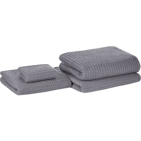 Conjunto de 4 toallas de baño y alfombrilla de baño de algodón gris zero twist Areora