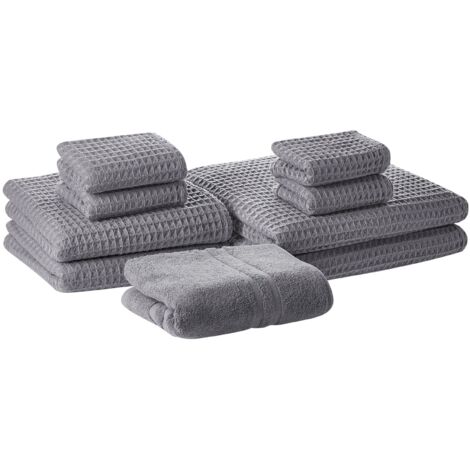 Conjunto de 9 toallas de baño y alfombrilla de baño de algodón gris zero twist Areora