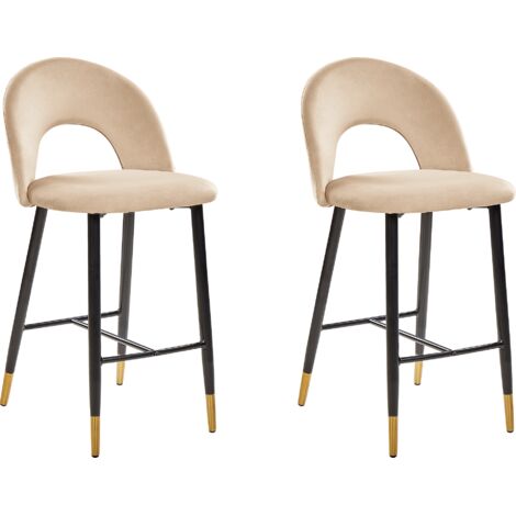 Juego de 2 sillas de bar terciopelo rojo coral acero negro diseño retro extremos dorados comedor Falton