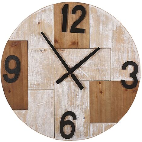 Reloj de pared madera clara redondo ø 60 cm hecho a mano números negros  rústico minimalista Michapan