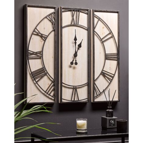 Reloj de pared muy grande de estilo industrial en madera y metal Ø 90 cm