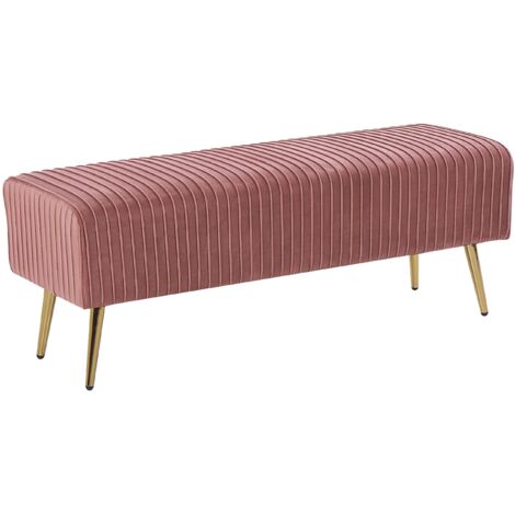 Banco de terciopelo rosa dorado 118 cm patas metal glamour Paterson