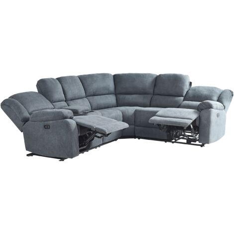 Sofá esquinero 5 plazas reclinable eléctrico gris oscuro puerto USB portavasos Rokke