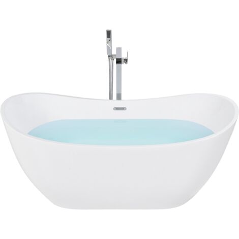 Bañera independiente de acrílico blanco plateado con rebosadero 170 cm moderno Antigua