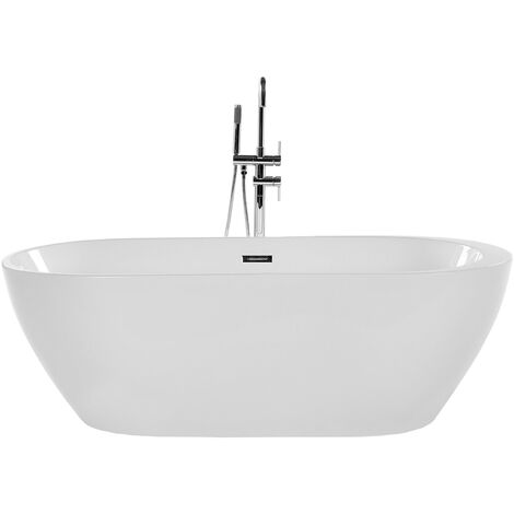 Bañera independiente de acrílico blanco plateado 170 cm con rebosadero moderno Nevis (1/5)