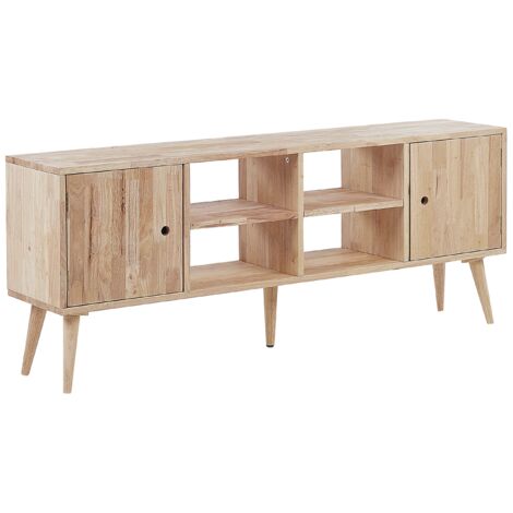 Mueble TV de madera de caucho clara 2 puertas almacenaje estante retro escandinavo sala de estar Chandler (1/5)