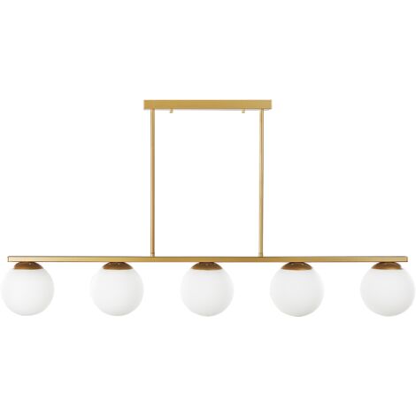 Lámpara de techo de metal dorado pantallas vidrio blanco 62 cm 5 luces en riel glamour cocina comedor Zikuli (1/5)