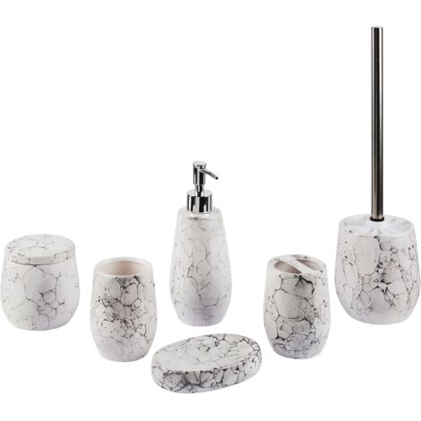 Conjunto de accesorios de baño de dolomita blanco dispensador jabonera escobilla portacepillos vaso recipiente glamuroso Callela