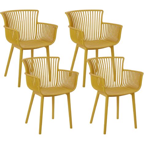 Conjunto de 4 sillas de comedor amarillo plástico reposabrazos Pesaro (1/5)