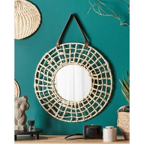 Espejo de cuerda de madera, espejo de cuerda rústica, decorativo para  montaje en pared, espejo redondo grande para colgar en la pared, para sala  de