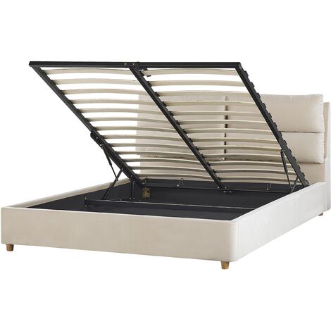 Cama con somier de terciopelo beige claro 160 x 200 cm almacenaje Batilly (1/5)