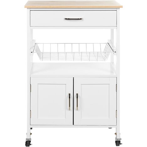 Carrito de cocina blanco/madera clara LUGO 