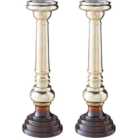 Conjunto de 2 candeleros de vidrio dorado multicolor 40 cm iridiscente Imarti