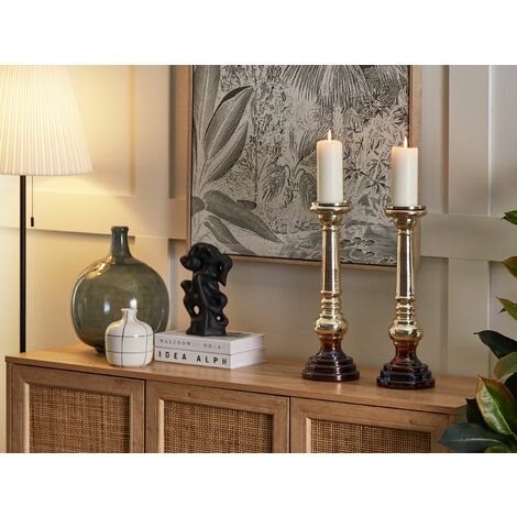 Conjunto de 2 candeleros de vidrio dorado multicolor 40 cm iridiscente Imarti