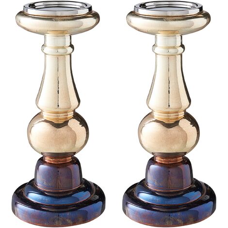 Conjunto de 2 candeleros de vidrio dorado multicolor 31 cm iridiscente Imarti