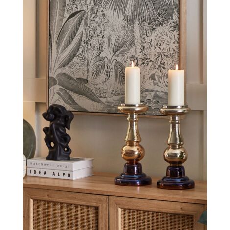 Conjunto de 2 candeleros de vidrio dorado multicolor 31 cm iridiscente Imarti