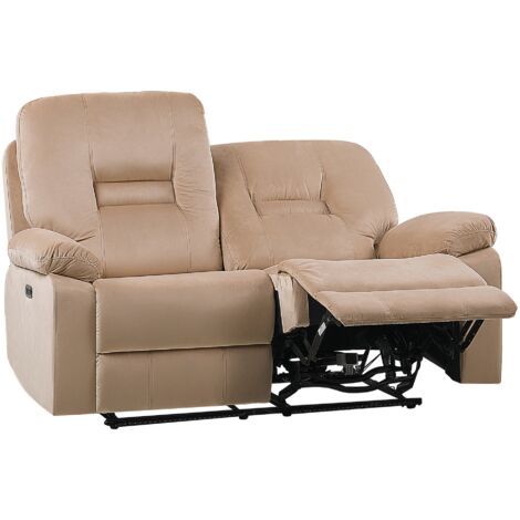 Sofá 2 plazas LED reclinable de terciopelo beige reposapiés respaldo eléctrico Bergen