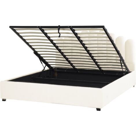 Cama con almacenaje de terciopelo blanco negro 180 x 200 cm somier listones Vincennes